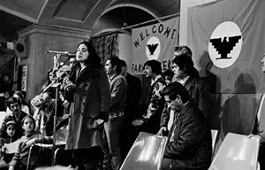 Cesar Chavez Launches New York Lettuce Boycott, St. Paul's Church, Columbus Avenue and 60th Street, New York, New York. Dolores Huerta (frame 38) also Pictured. Photos by Ted Pearson.: Feb 19, 1973 Cesar Chavez Launches New York Lettuce Boycott, St. Paul's Church, Columbus Avenue and 60th Street, New York, New York. Dolores Huerta (frame 38) also Pictured. Photos by Ted Pearson.: Feb 19, 1973